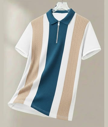 ENITOR Men Cotton Blend Regular Fit Colorblock Polo T Shirt ( Turquoise )
