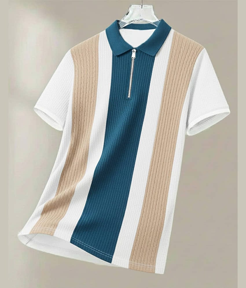 ENITOR Men Cotton Blend Regular Fit Colorblock Polo T Shirt ( Turquoise )
