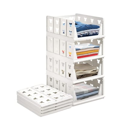 Alunari 4 Layer Stackable Multifunctional Storage,for Clothes Foldable Drawer Shelf Basket (4 Layer 1 Pc)