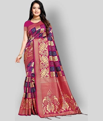 NENCY FASHION Banarasi Silk Printed Saree With Unstitched Blouse Piece ( Multicolor )