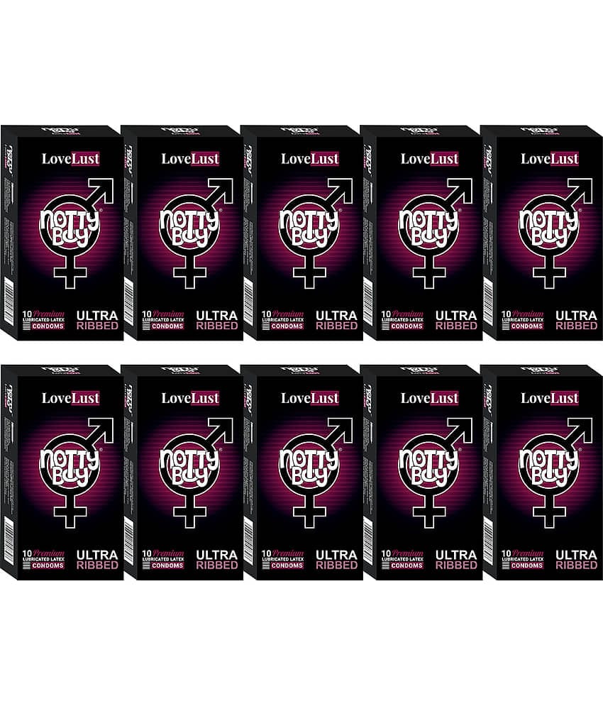 NottyBoy LoveLust Ultra Ribbed Lubricated Condoms -  100 Units