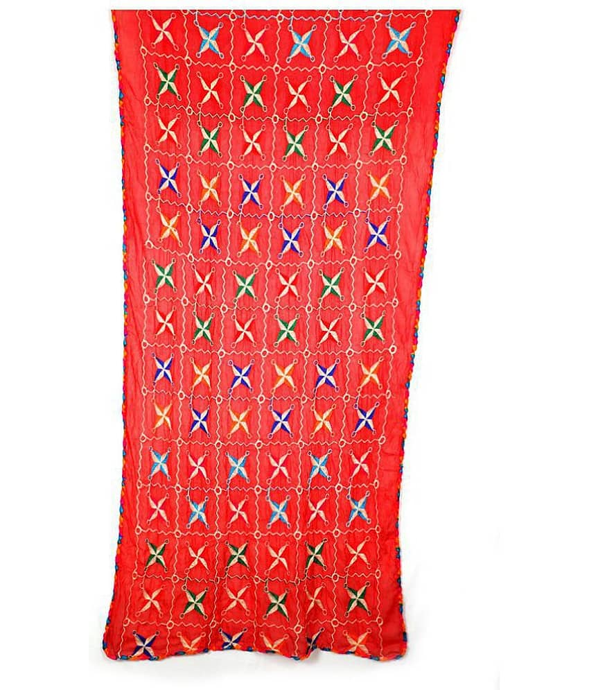 Raj Red Chiffon Phulkari Dupatta