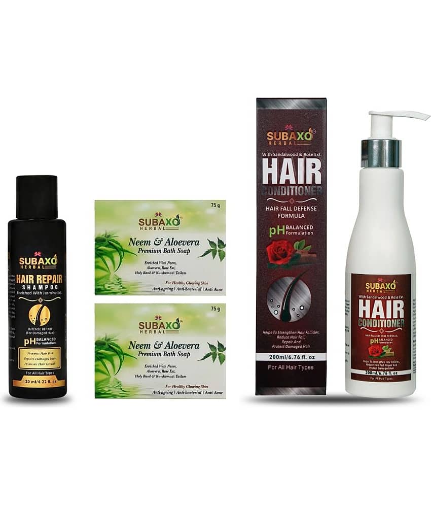 Herbal Hair Repair Shampoo | Prevents Hair Breakage & Split Ends| 120 Ml & Neem Aloevera Beauty Soap (2 Pc) Each 75 G & Anti Hair Fall Herbal Hair Conditioner 200 Ml