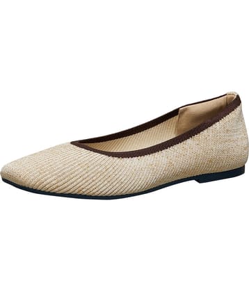 Neemans Metallic Square Flats Beige Women's Casual Ballerinas