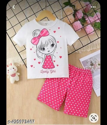 ODIMENT Pack of 1 Girls Cotton Blend T-shirt & Shorts ( Multicolor )