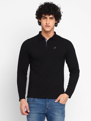 Full Sleeves Polo Collar T-Shirt with Pocket for Men - Black-L / Black