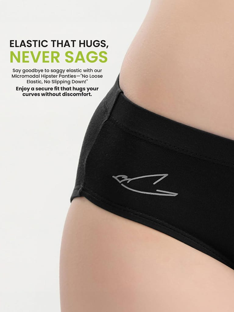 Freecultr Women’s Micromodal Mid-Rise Hipster | Super Soft & Breathable Fabric | Medium Rear Coverage | Comfortable Stretch Elastic | Pack of 3 |Color - Sable Black,Clay,Pink