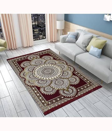 FURNISHING HUT Blue Polyester Carpet Traditional 5x7 Ft