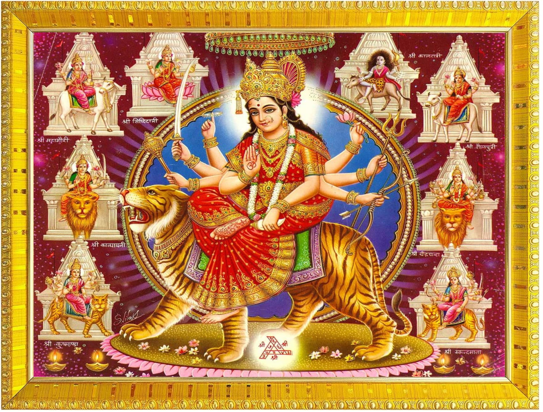 NOKKES Sherawali maa veshno maa durga maa photo Golden 5X7 Inch Photo Frame_AQW9