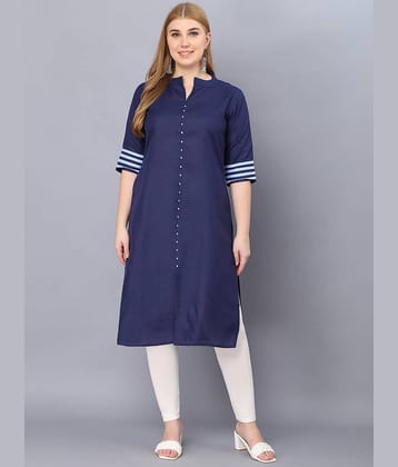 Hetsa Pack of 1 Cotton Blend Solid A-line Women's Kurti - ( Dark Blue )