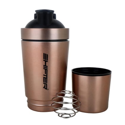 Nutrigize Stainless Steel Shaker Bottle, Protein Shaker with Extra Compartment for storage, 590 ml-Bronze