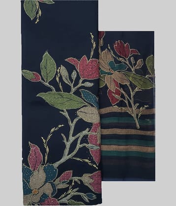 Soul Essence Unstitched Cotton Printed Dress Material - Navy Blue ( Pack of 1 )