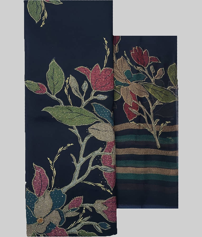 Soul Essence Unstitched Cotton Printed Dress Material - Navy Blue ( Pack of 1 )