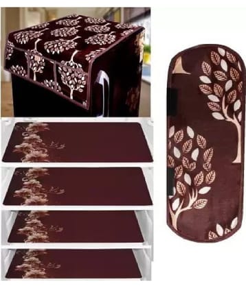 Crosmo Polyester Floral Printed Fridge Mat & Cover ( 64 18 ) Pack of 6 - Brown