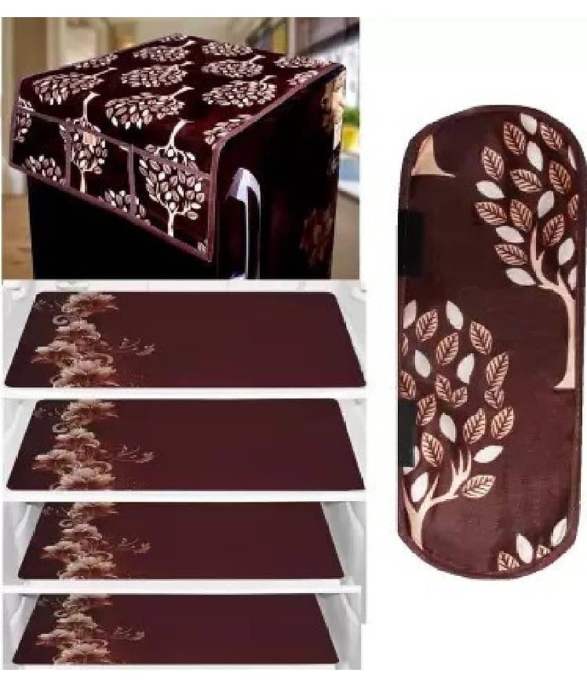 Crosmo Polyester Floral Printed Fridge Mat & Cover ( 64 18 ) Pack of 6 - Brown