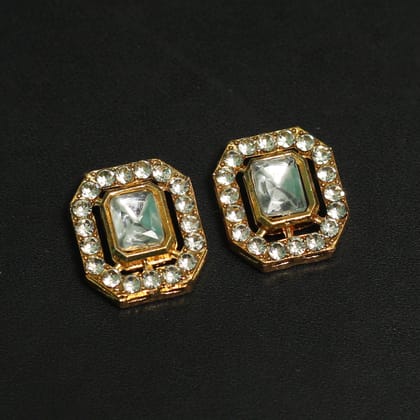 2 Pcs, 18x16mm Golden Kundan Rhinestone Connectors-Golden