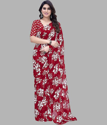 ANAND SAREES Georgette Printed Saree With Unstitched Blouse Piece ( Red )