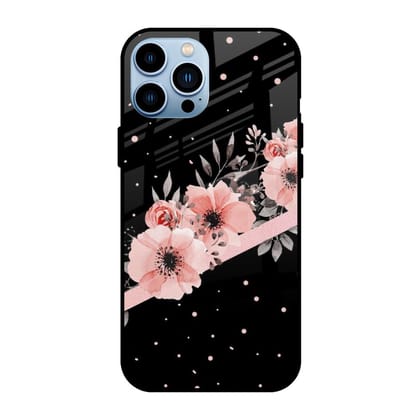 Floral Black Band Glass Case For iPhone 13 Pro Max
