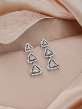 925 Sterling Silver Rhodium Plated CZ Pyramid Drop Earrings 925 Sterling Silver Rhodium Plated CZ Pyramid Drop Earrings