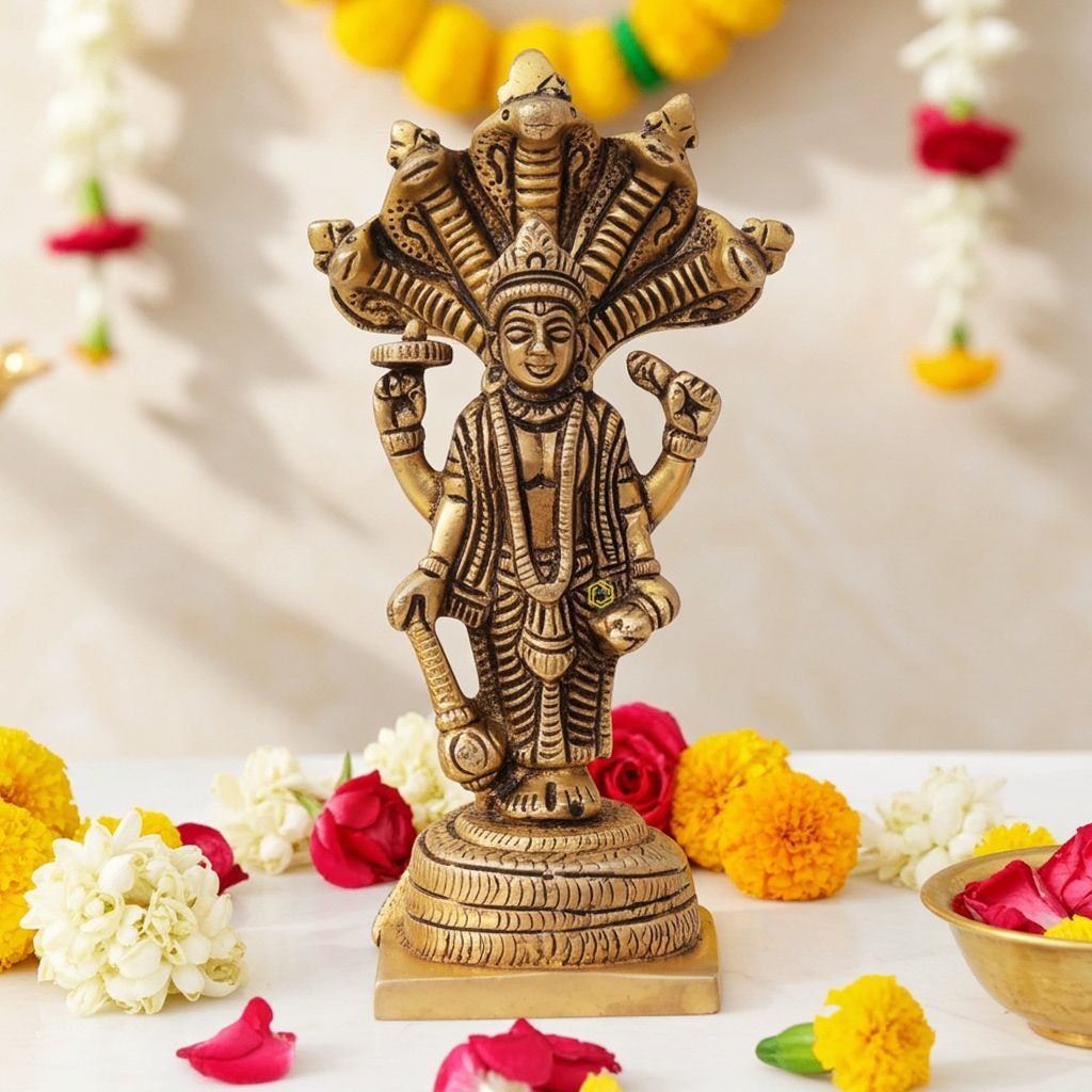 Brass Vishnu Ji God Idol Statue - Premium Home Temple Showpiece, Height : 5 Inch (BSMAS1401 C)