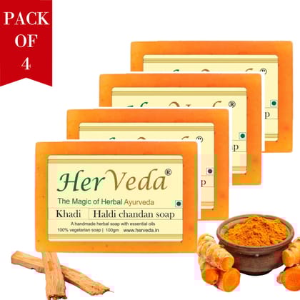 HerVeda Haldi Turmeric / chandan Sandal Handmade glycerine soap Pack of 4