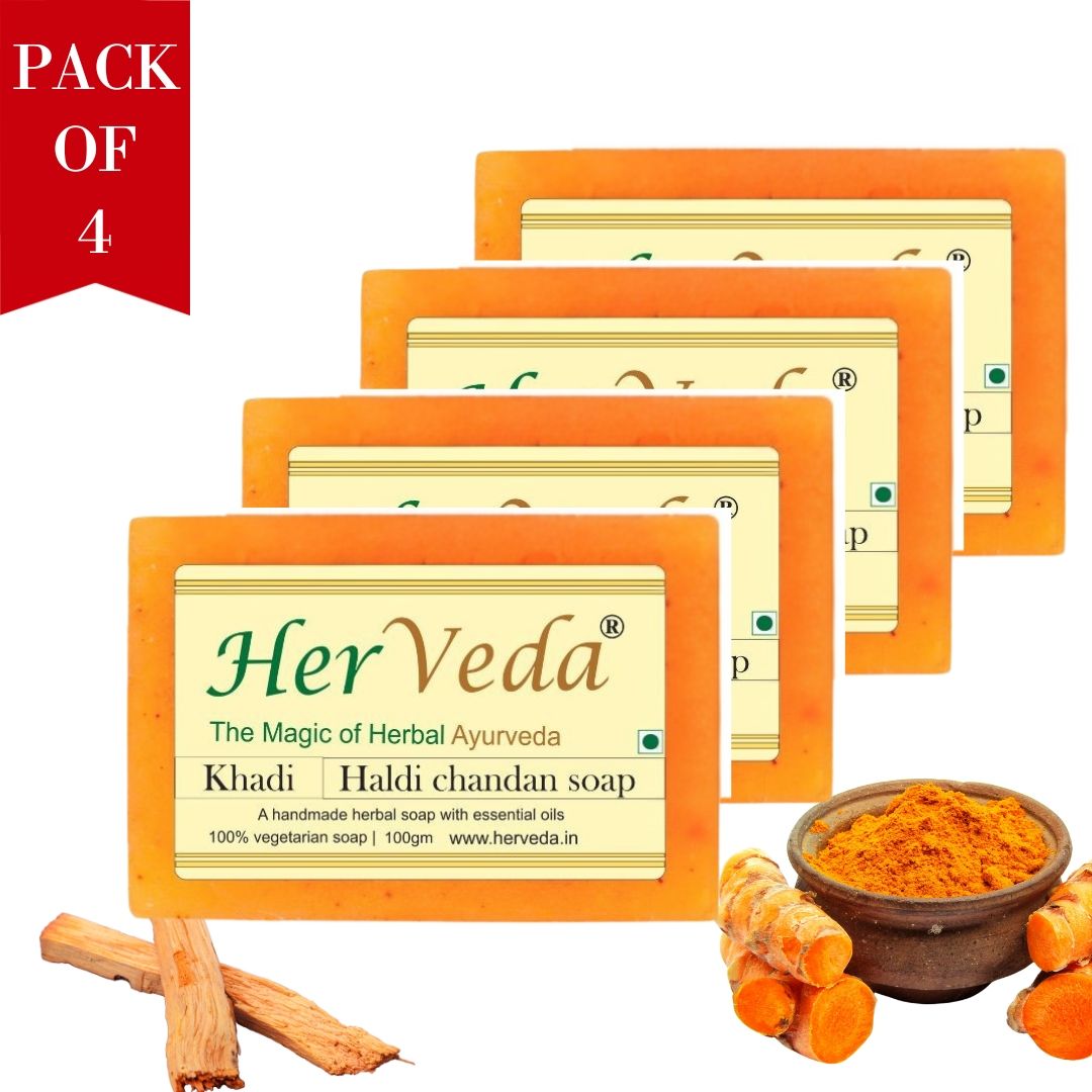 HerVeda Haldi Turmeric / chandan Sandal Handmade glycerine soap Pack of 4