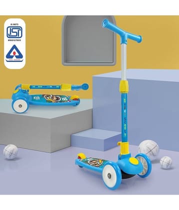 NHR Smart Kick Scooter with 3 Level Adjustable Height, Foldable Scooter for Kids, Scooty, Kids Scooter 5 Years+, Scooter for Kids 3 Years, Skating Cycle, Road Runner, Kick Scooter, Kids Scotty, Birthday Gift (3 to 8 Years, Blue)