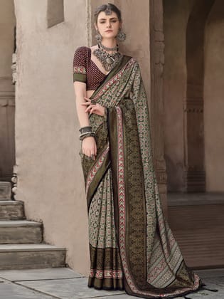 Multicolor Pure Crepe Printed Patola Designer Saree
