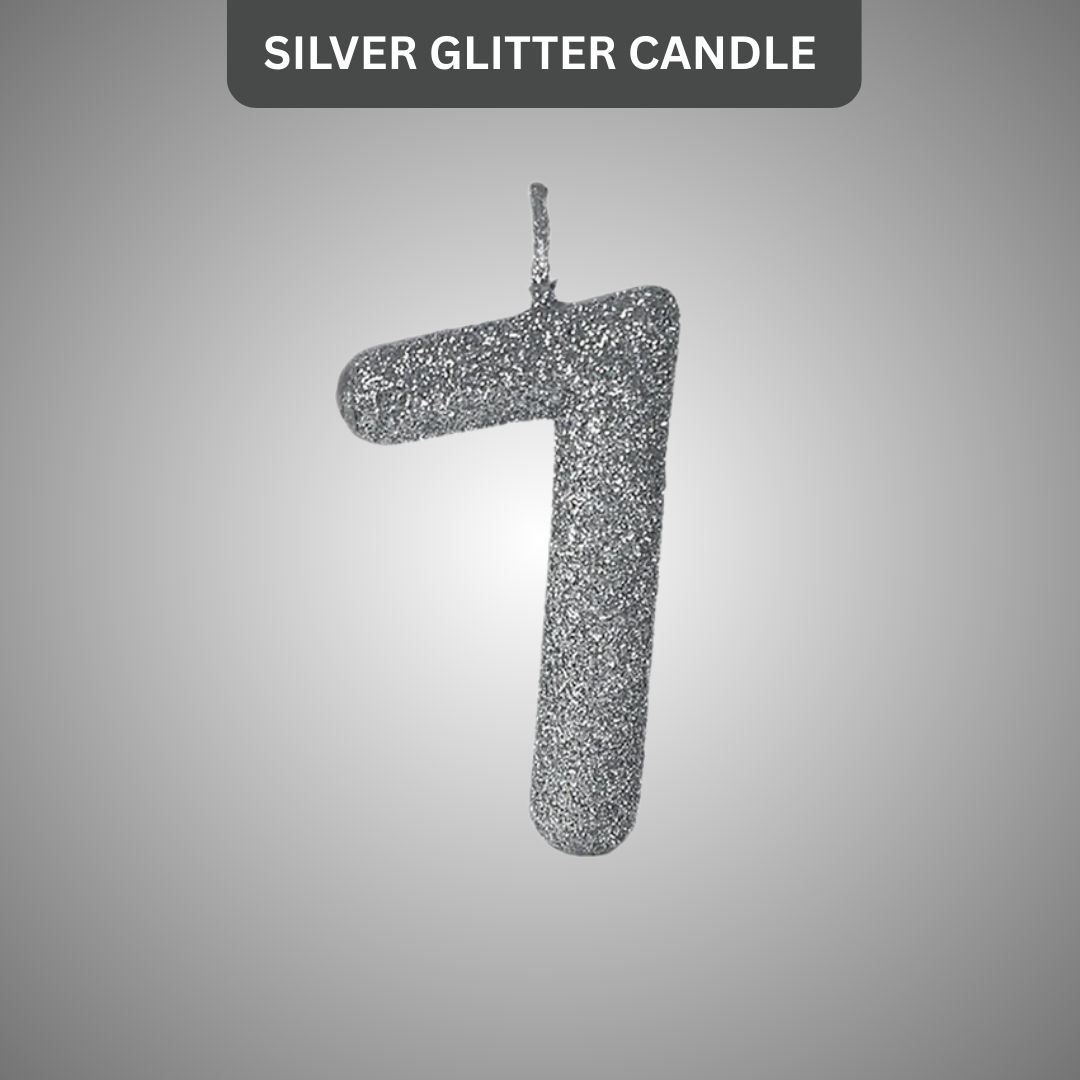 No. 7 Glitter Silver Candle - 1PC