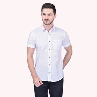 PrintCultr Men's Half Sleeve Cotton Spread Collar Shirt  (White)