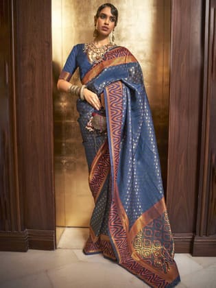 Firozi Kanjivaram Pure Soft Silk Saree With Blouse