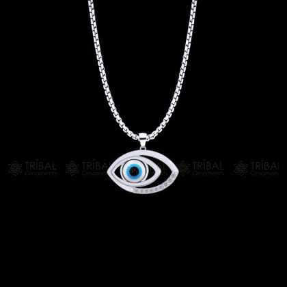 PURE 925 sterling silver evil eyes pendant with CZ stone nsp794-18" CHAIN AND PENDANT