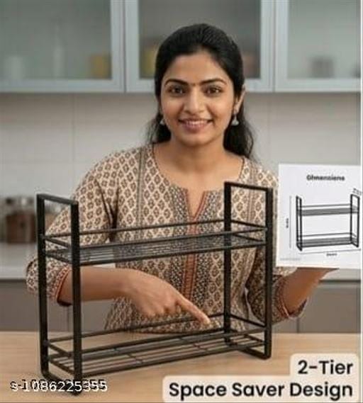 Kitchen Spice Organizer 2-Tier Spice Rack Countertop (Metal & Wood)