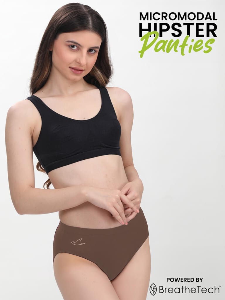 Freecultr Women’s Micromodal Mid-Rise Hipster | Super Soft & Breathable Fabric | Medium Rear Coverage | Comfortable Stretch Elastic | Pack of 3 |Color - Clay,Coffee,Sable Black