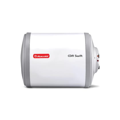 Racold CDR Swift 10 Litre 3kW Storage Water Heater | 33% Faster Heating than other 2kW Geysers | Energy Efficient Horizontal Geyser | Titanium Coating on Tank| Free Standard Installation & Pipes Racold CDR Swift 10 Litre 3kW Storage Water Heater | 33% Fa