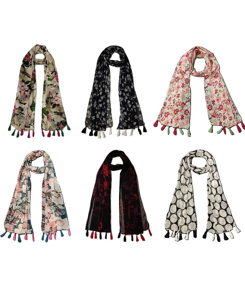 stolevilla Multi Printed Poly Cotton Yarn Stoles ( Pack of 6 )