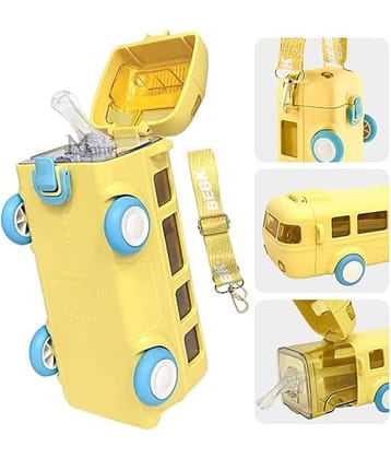 BANISTROKES Bus Water Bottle for Kid with Straw and Sticker Sport Plastic Portable Drinking Bottle for Kids Boys And Girls School Supplies