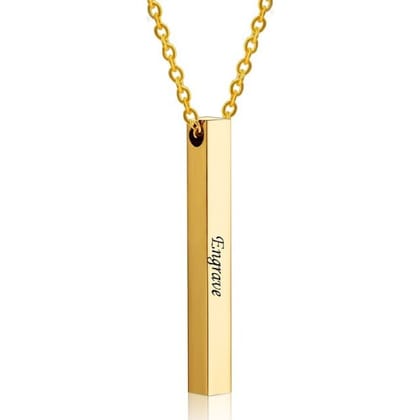 Stainless Steel Personalized Engraved Letter All Side Necklace Pendant Chain Unisex-Gold / 1 SIDE