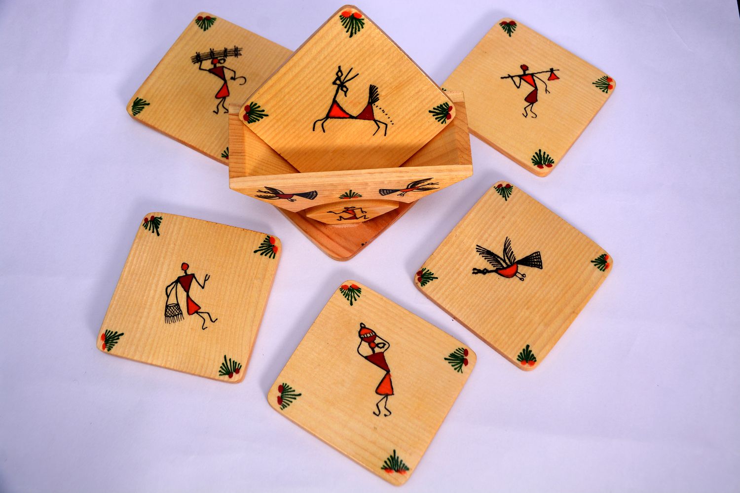 Hand Painting Warli Art Tea Coasters(Square Shaped)