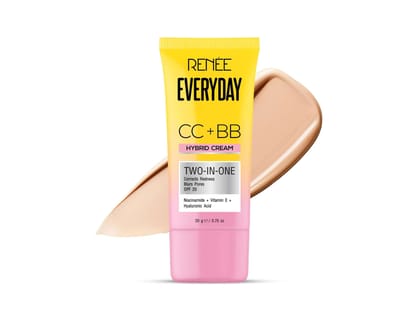 RENEE Everyday CC + BB Hybrid Cream With SPF 20, Corrects Redness, Blurs Pores, Refines Skin Tone, Hydrates Skin, With Hyaluronic Acid & Niacinamide, Lightweight, Buildable Coverage, 20 g - Butter Vanilla RENEE Everyday CC + BB Hybrid Cream With SPF 20, Corrects Redness, Blurs Pores, Refines Skin Tone, Hydrates Skin, With Hyaluronic Acid & Niacinamide, Lightweight, Buildable Coverage, 20 g - Butter Vanilla