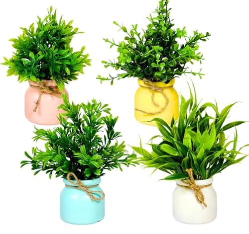 Artificial Pot Flowers Small Fake Plants with Pot Mini Potted Plants for House Office Tabletop Decoration Indoor