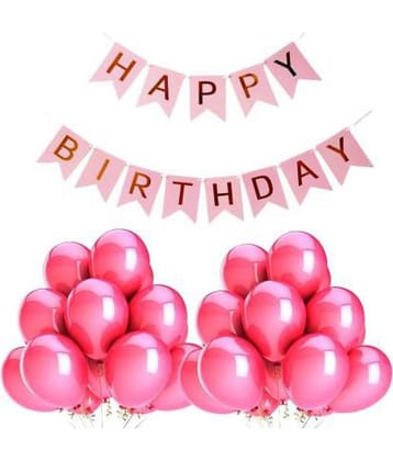 Pixelfox Happy Birthday Banner (PINK-GOLD) + 50 pcs Metallic Balloons