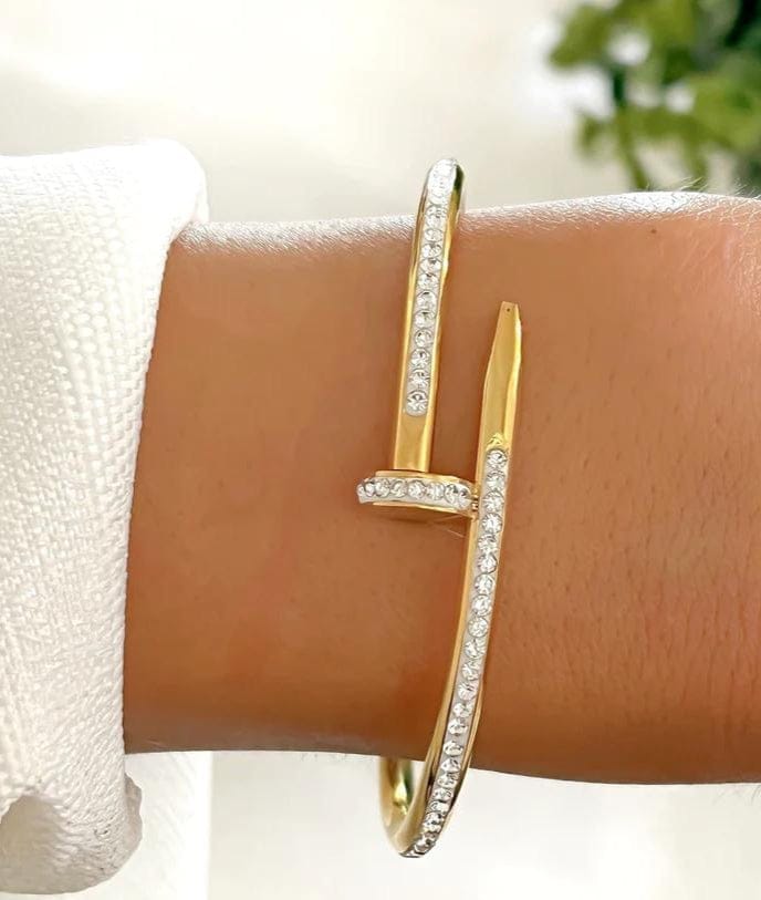 Gold Plated Stainless Steel Anti Tarnish AD Studded Nail Bracelet