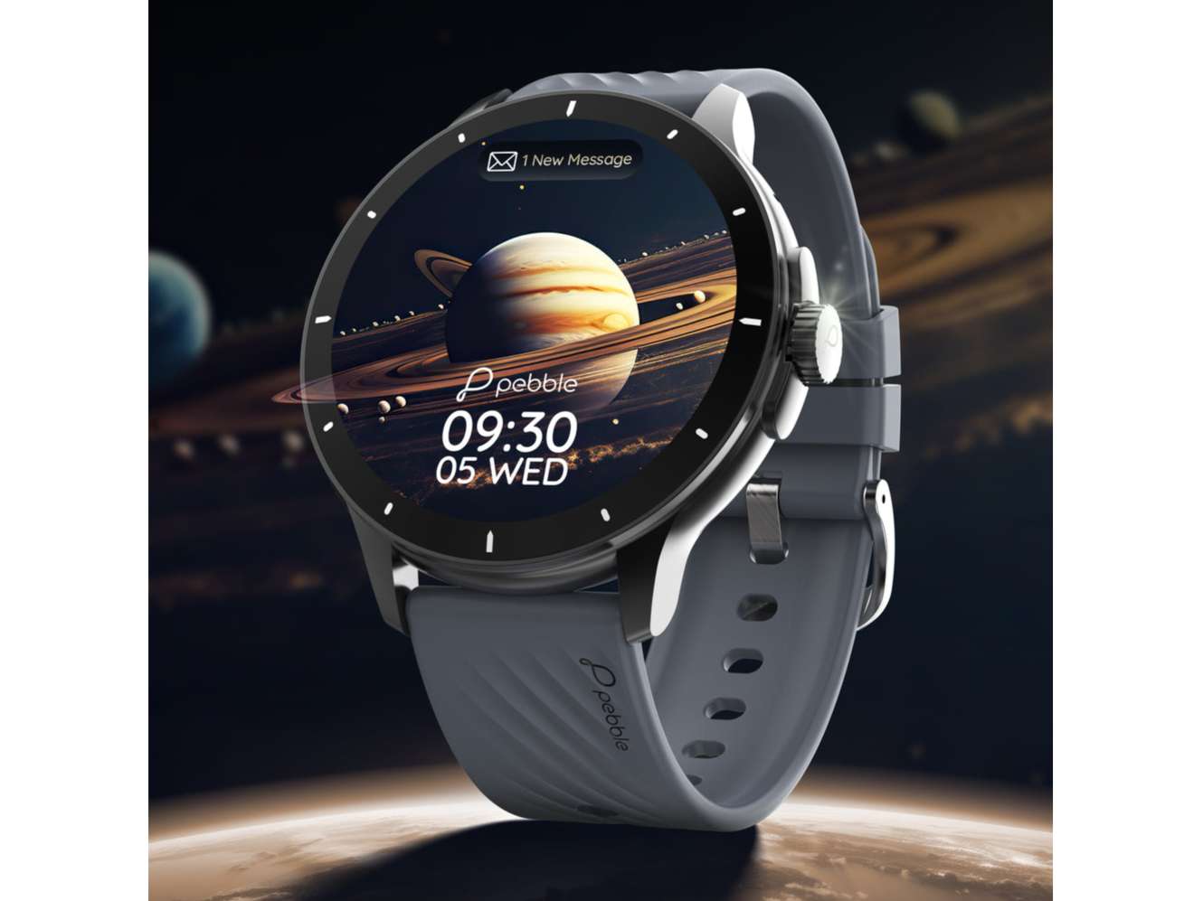 Pebble Orbit 1.52" HD Smartwatch, Premium Metal Body, Bluetooth Calling, Multiple Watch Faces, Heart Rate Monitoring - Shadow Grey