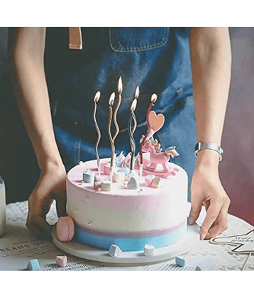 Jolly Party  Twisty Birthday multi color Candles, Spiral Cake Candles, Metallic Cake Cupcake Birthday Candles, Baby Shower, Wedding Party and Cake Decoration-Silver, Pack of 6