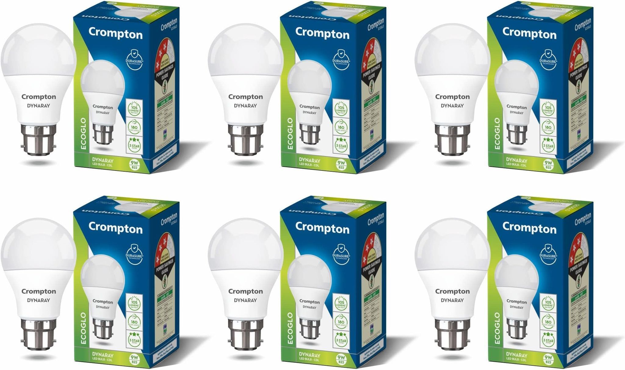 Crompton 9W LED Bulb | Cool Day Light | B22 Base | High Voltage & Surge Protection | Pack of 6