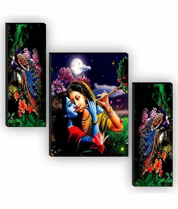 MahiArt Set Of 3 Radha Krishna Wall Paintings For Living Room Gift Items 12 x 18 inch