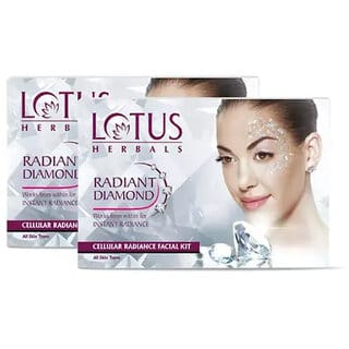 Lotus Herbals Radiant Diamond Cellular Radiance 1 Facial Kit  With Diamon Dust  Cinnamon  37G ( Pack Of 2 )