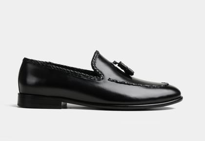 CILIAN | MEN BLACK TASSEL LEATHER LOAFERS (Sale)-UK 8