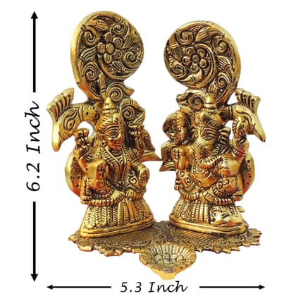 Aluminium Peacock Laxmi Ganesh Idol | Decorative Diwali Puja Statue, Height : 6.2 Inch (ASMAS432 G)